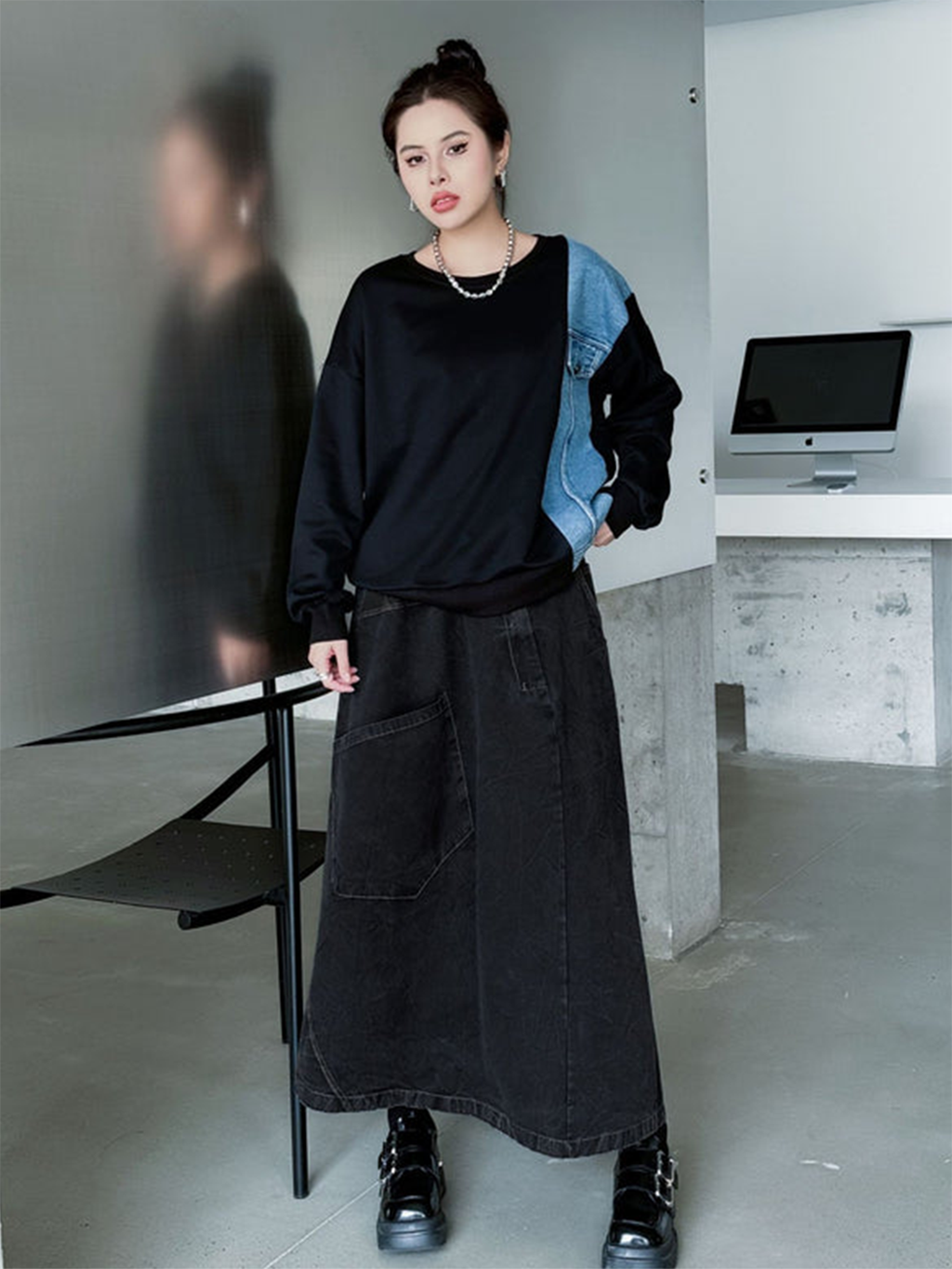 Big Pocket Denim Flare Skirt