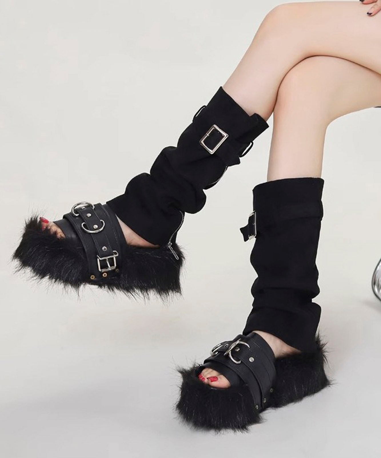 faux fur sandals
