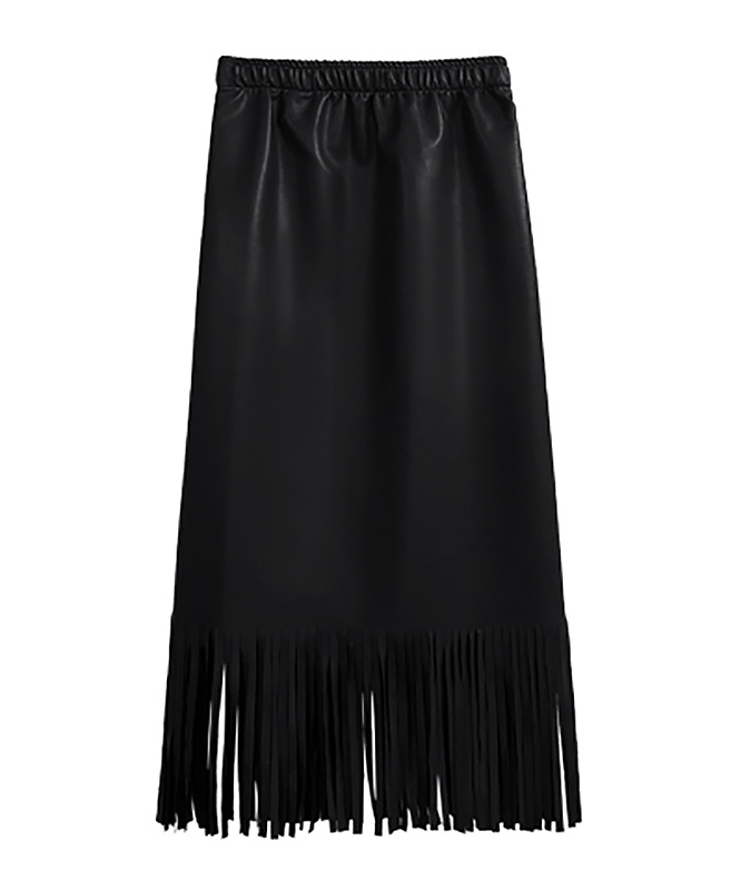 Faux leather fringe skirt