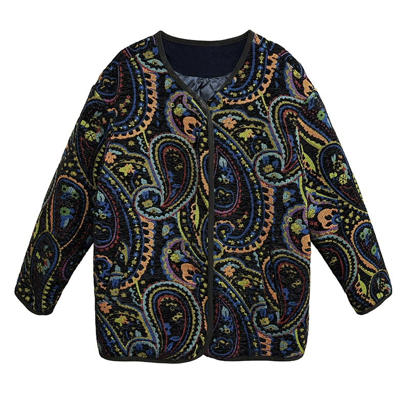 ジャカードペイズリーノーカラージャケット