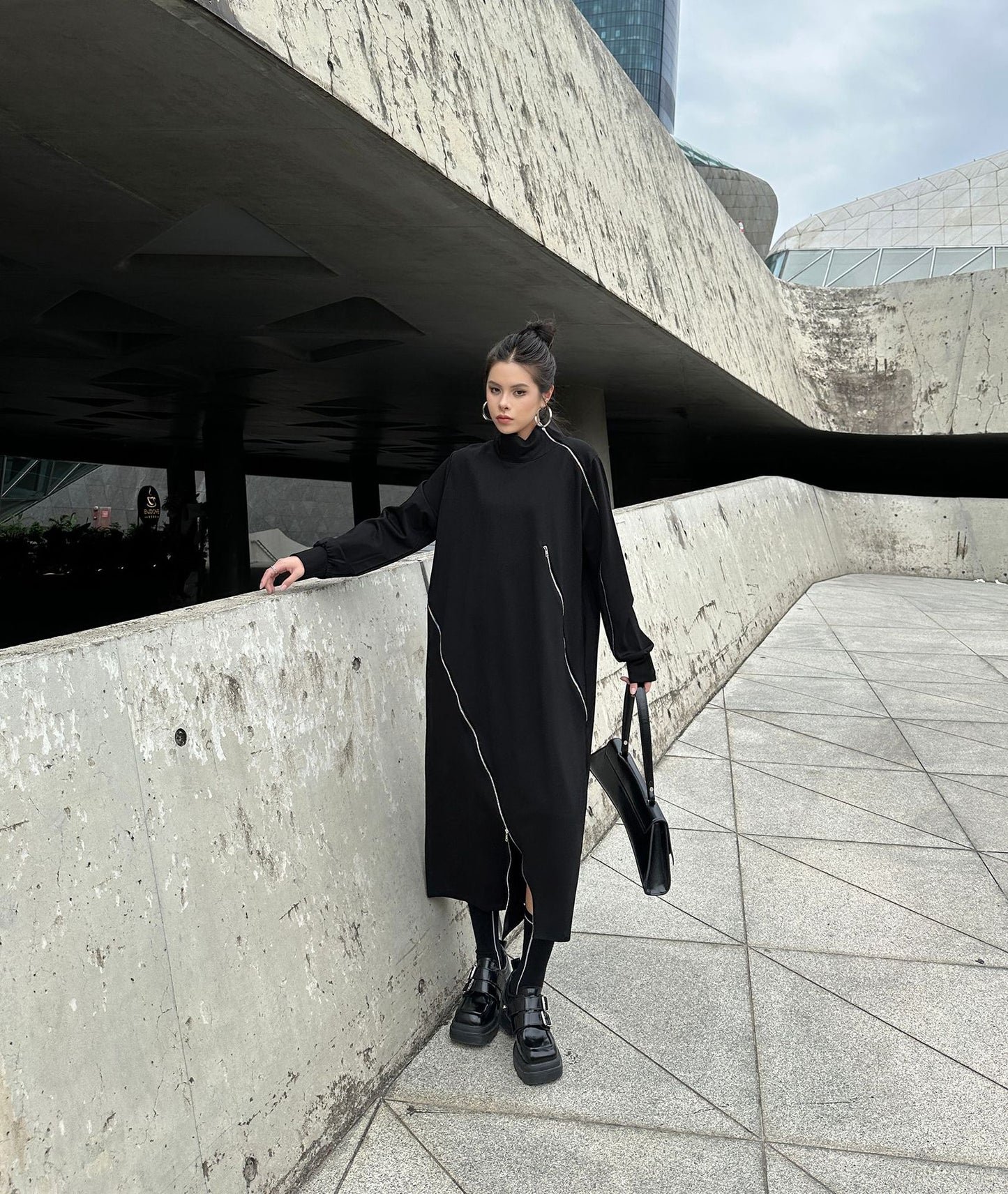 ジップラインハイネックロングドレス