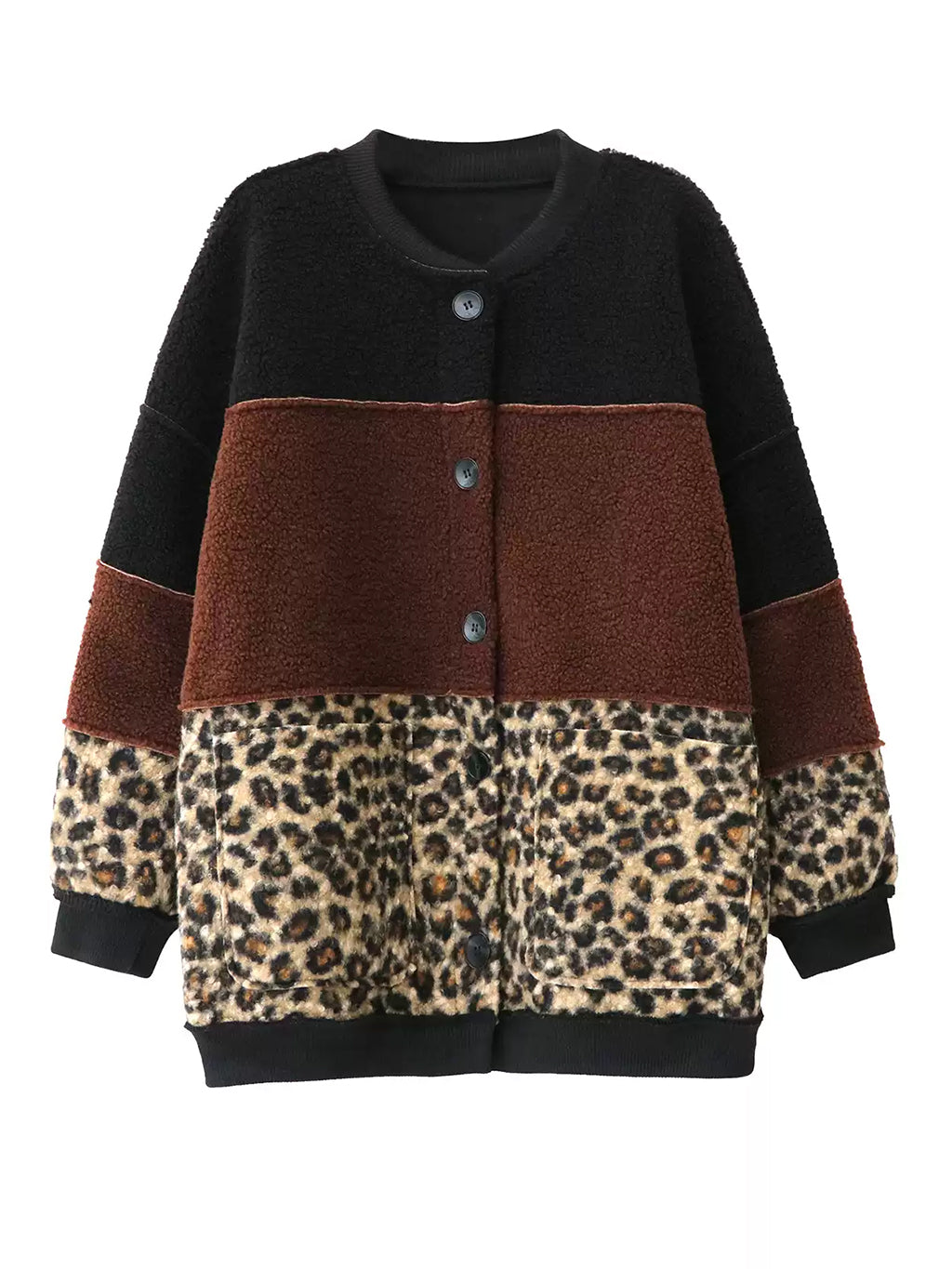 ブロックレオパードボアジャケット