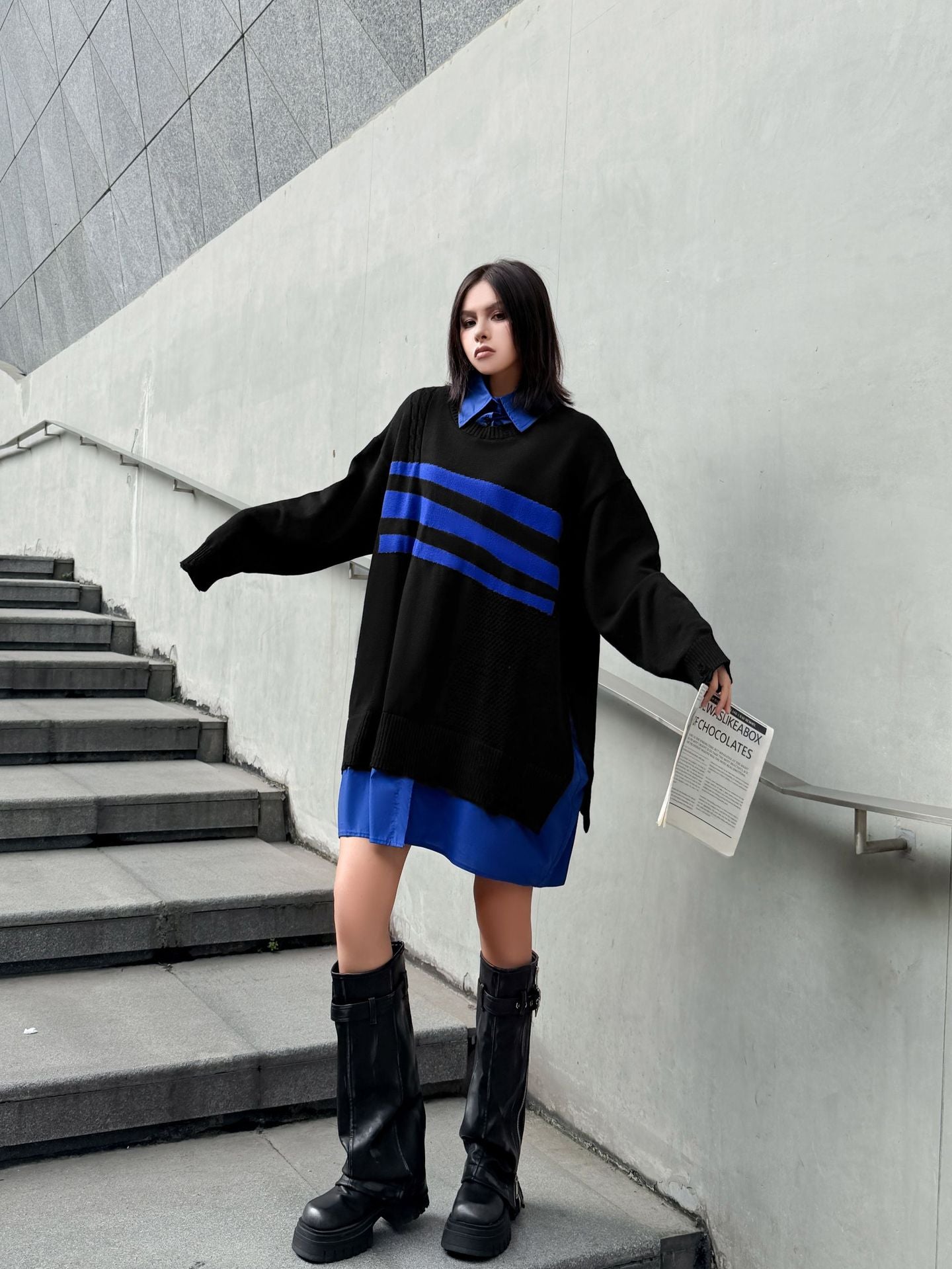 ニットレイヤードシャツドレス