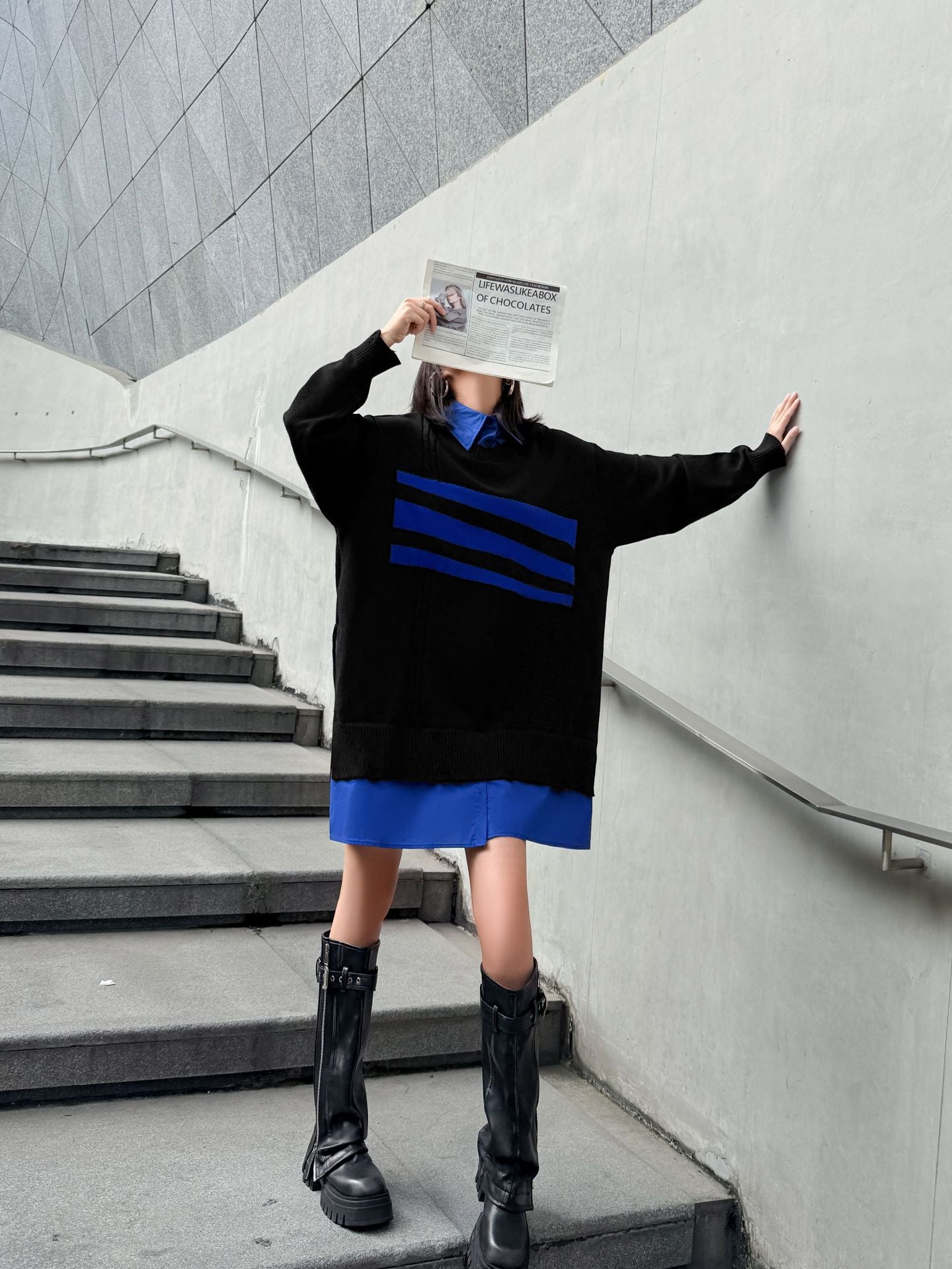 ニットレイヤードシャツドレス