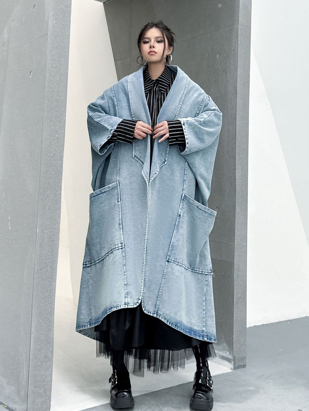 Scarf tie blouse and denim pants series