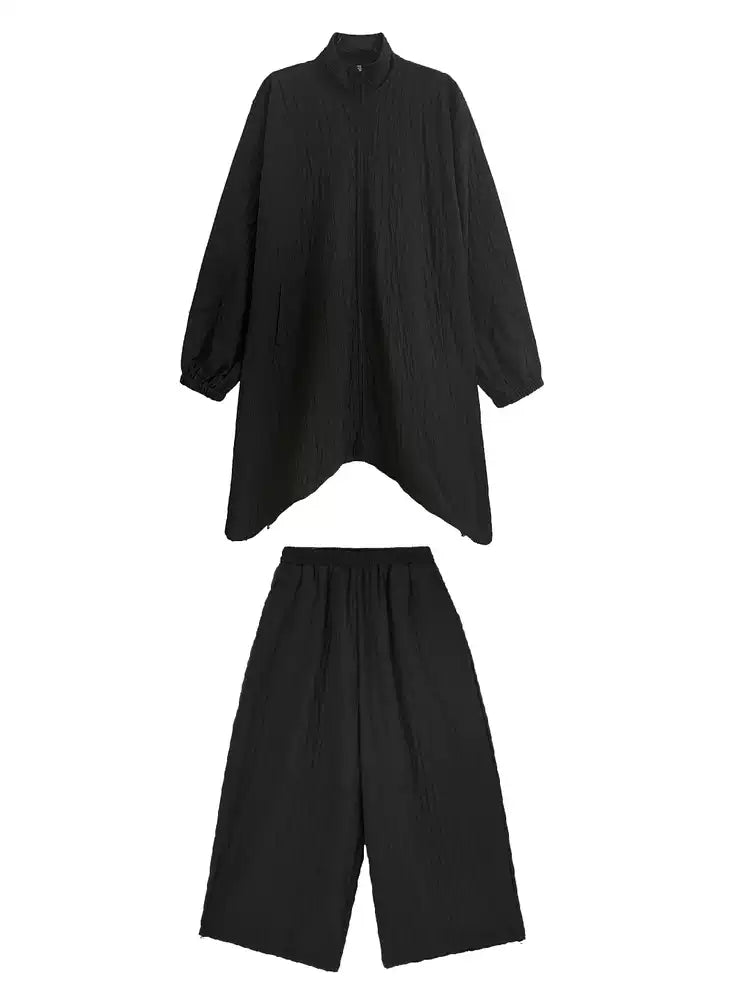 クラッシュテクスチャージップジャケット&ワイドパンツ