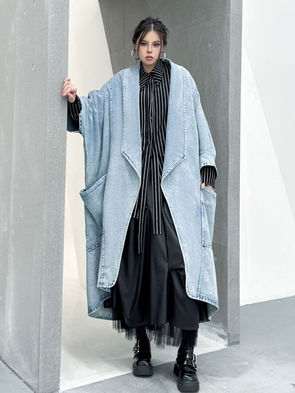 Scarf tie blouse and denim pants series