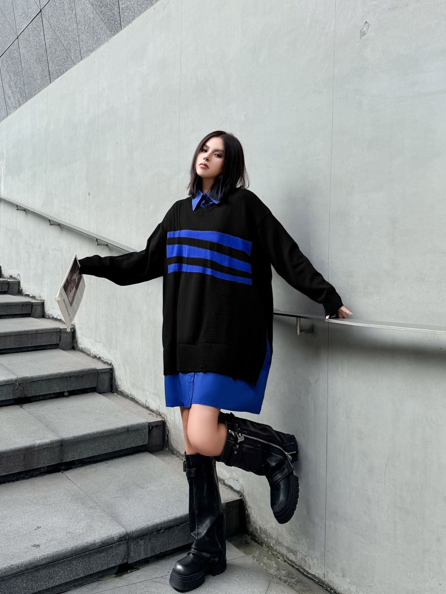 ニットレイヤードシャツドレス