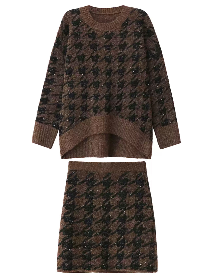ハウンドトゥースニットトップス&スカート