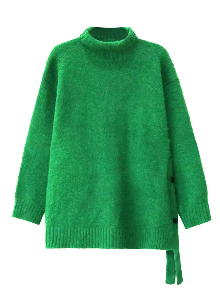 サイドボタンハイネックニットトップ