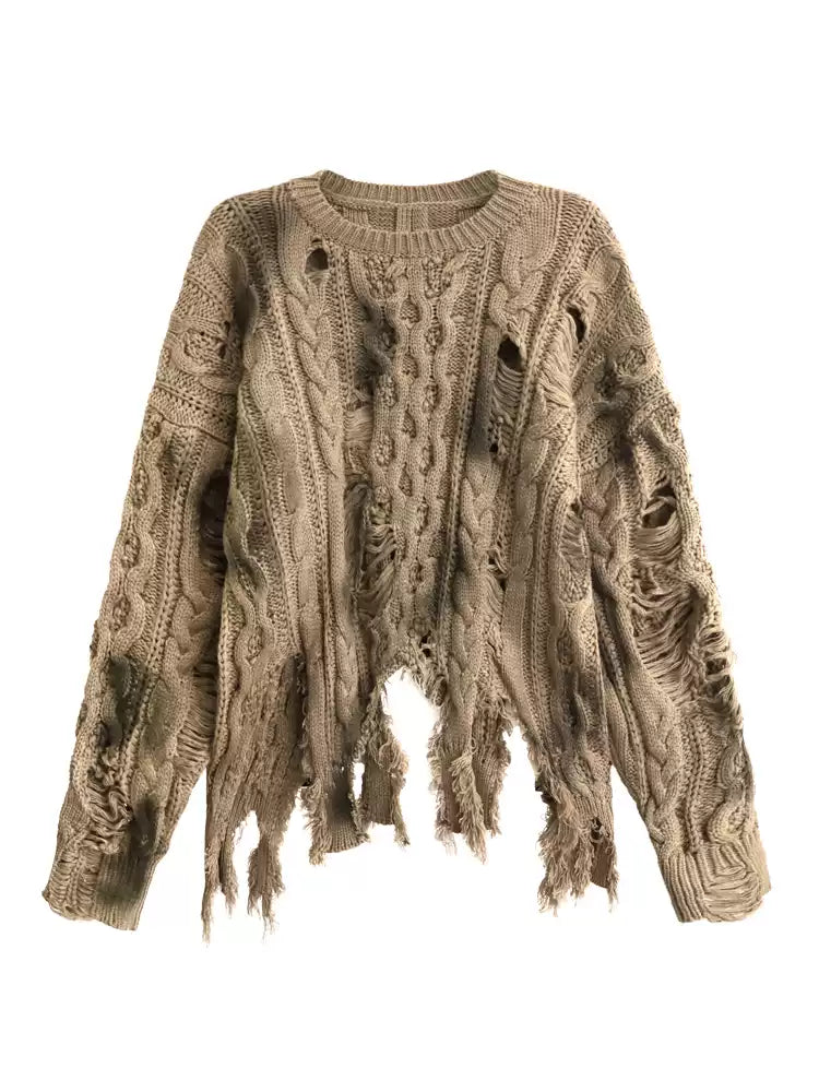 ディストレストケーブルニットトップ