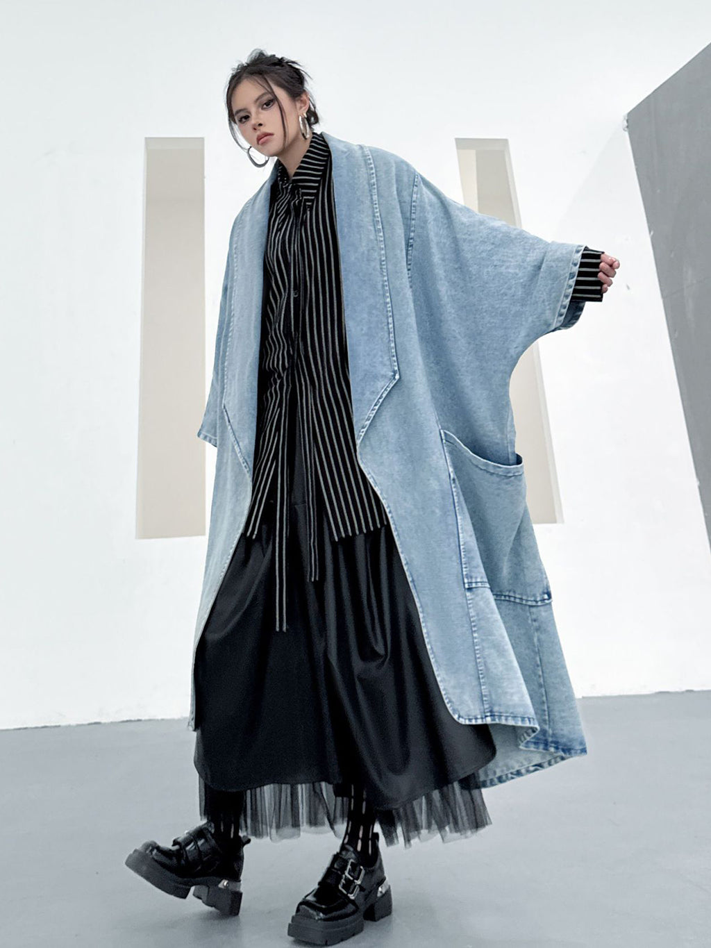 Scarf tie blouse and denim pants series