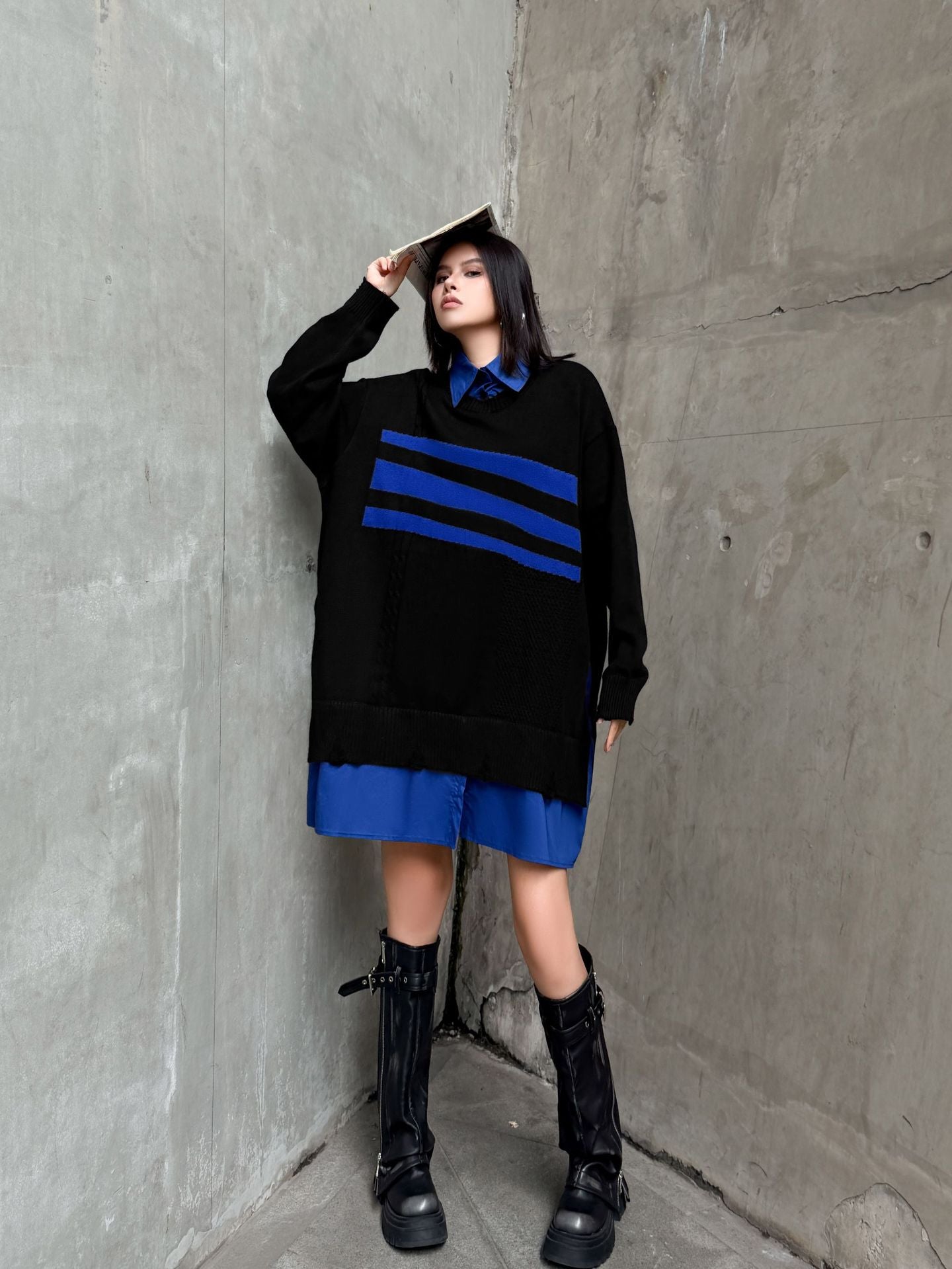 ニットレイヤードシャツドレス