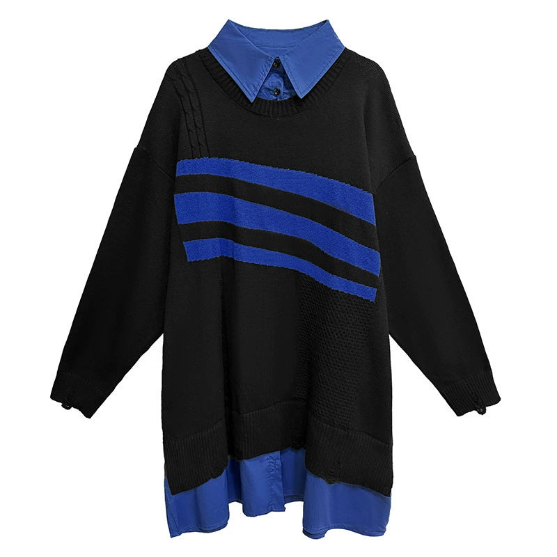 ニットレイヤードシャツドレス