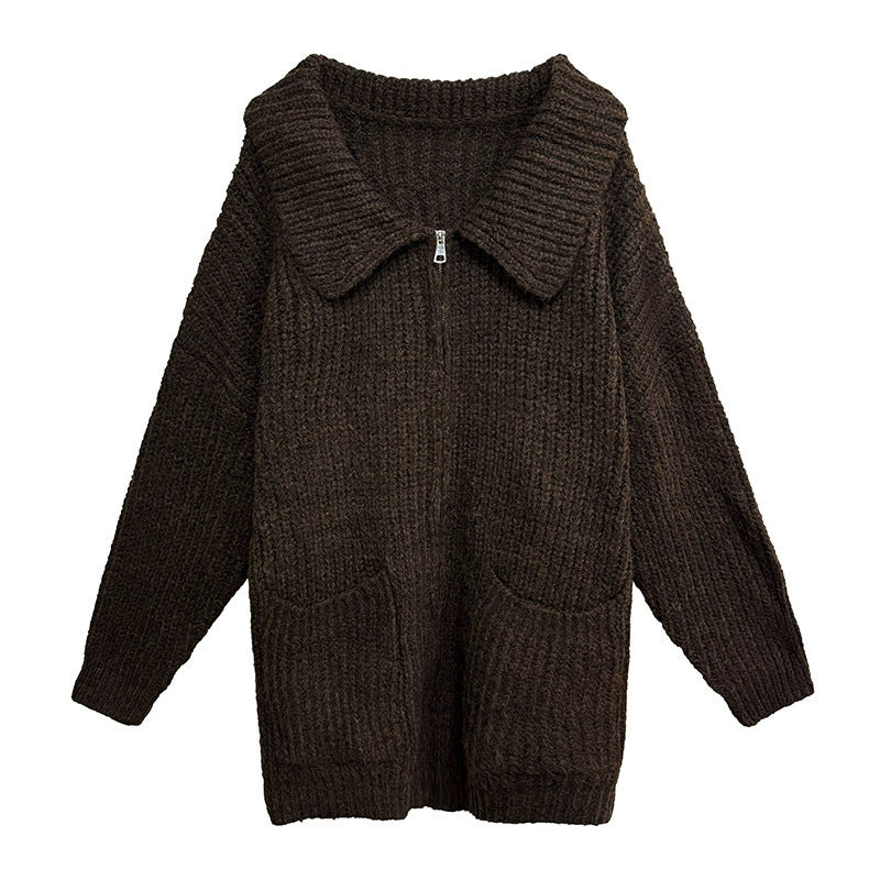 ジップアップリブカラーカーディガン