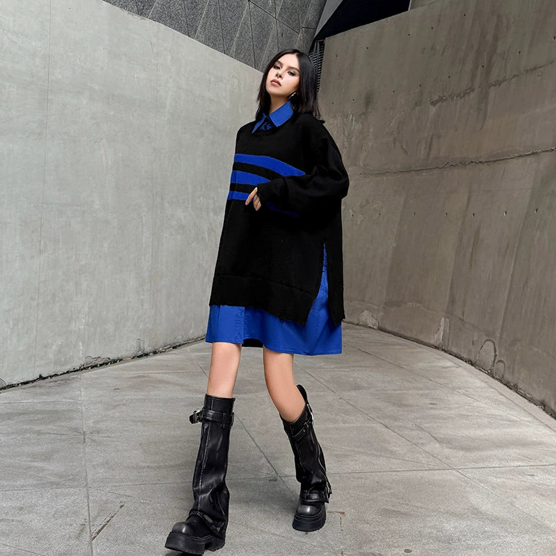 ニットレイヤードシャツドレス