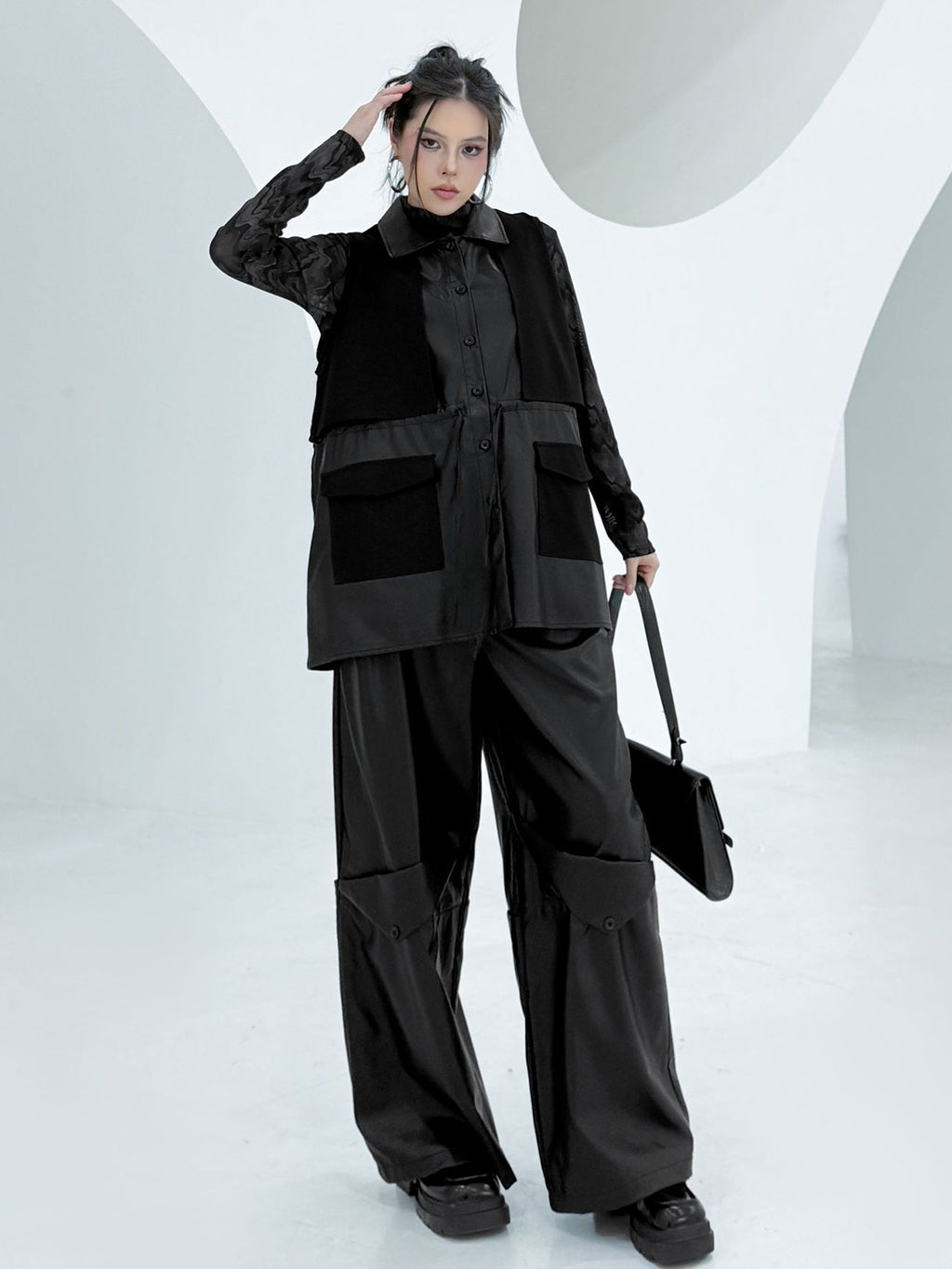 Scarf tie blouse and denim pants series