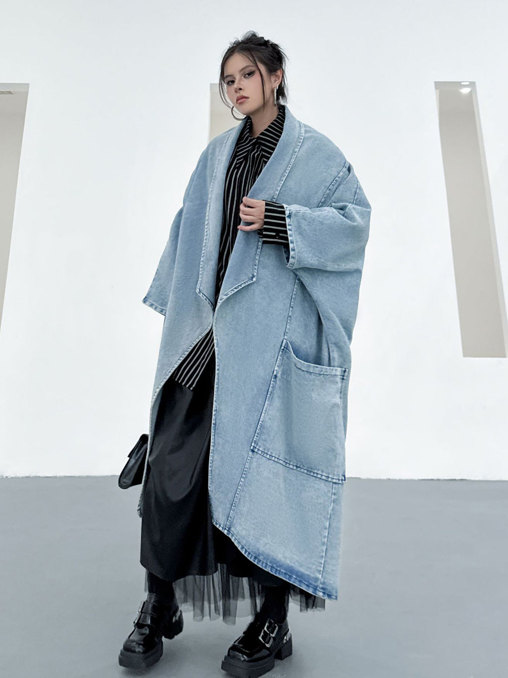 Scarf tie blouse and denim pants series