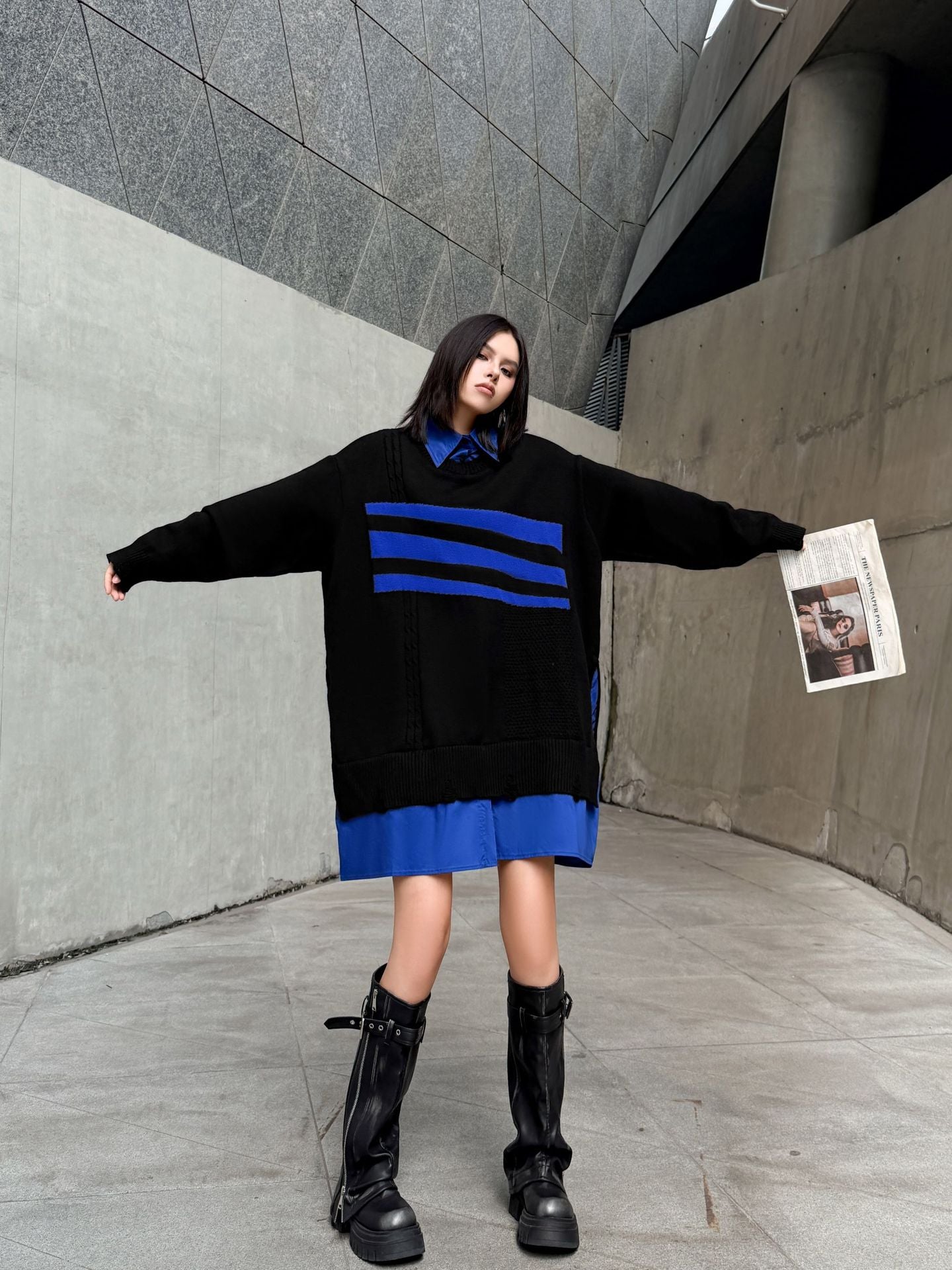 ニットレイヤードシャツドレス