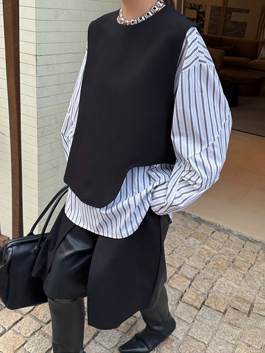 ストライプレイヤードモードブラウス
