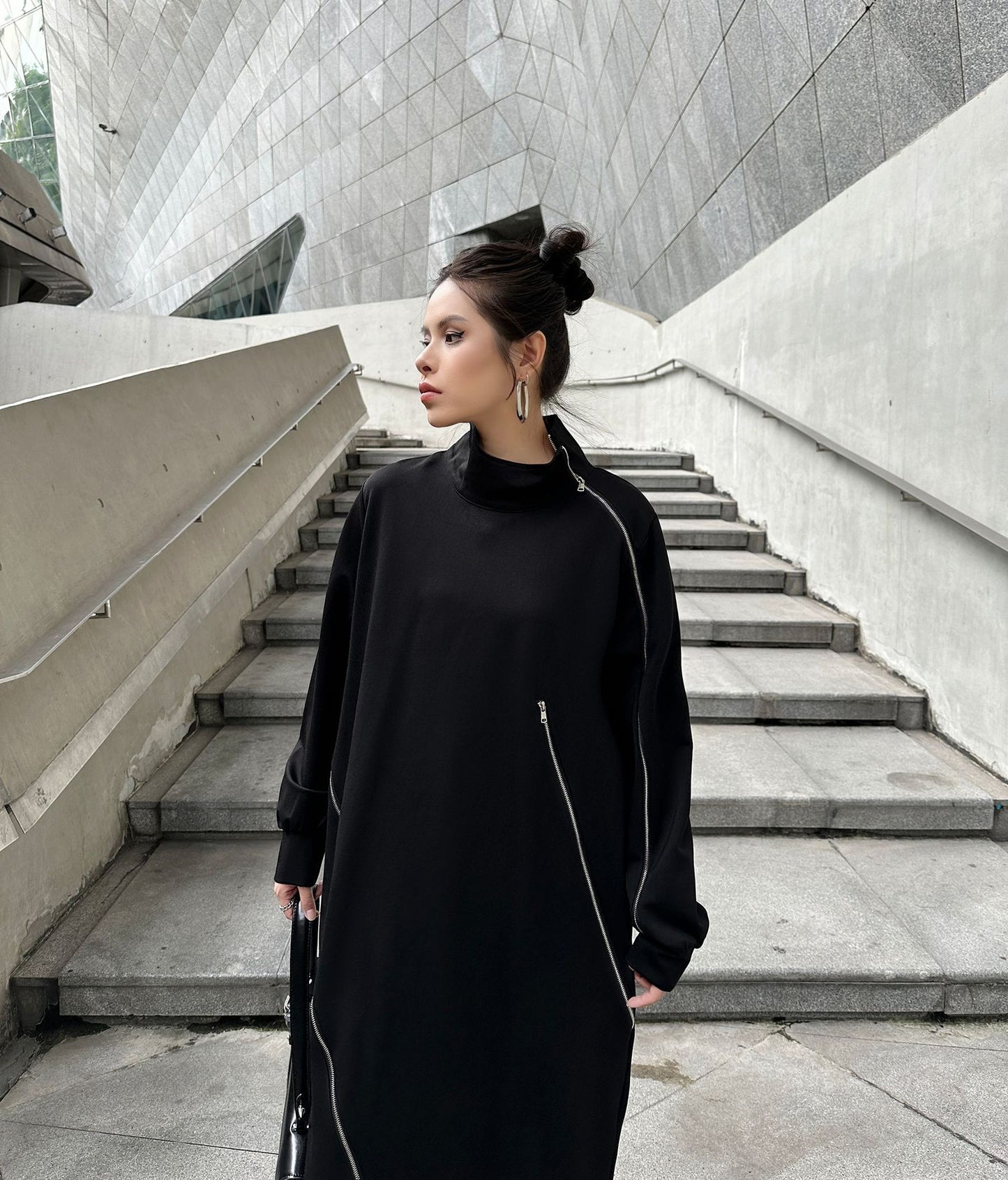 ジップラインハイネックロングドレス