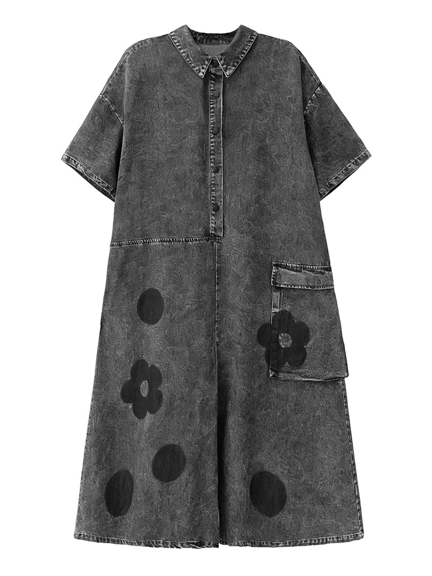 フェードデニムドットシャツドレス