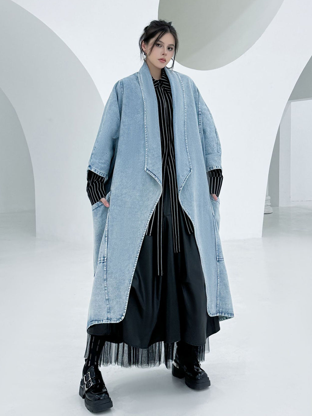 Scarf tie blouse and denim pants series