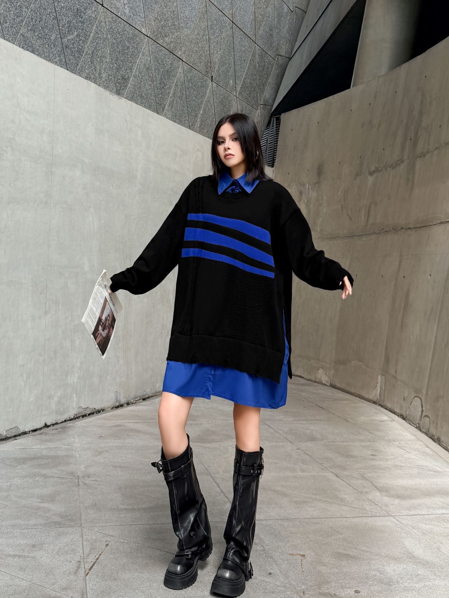 ニットレイヤードシャツドレス