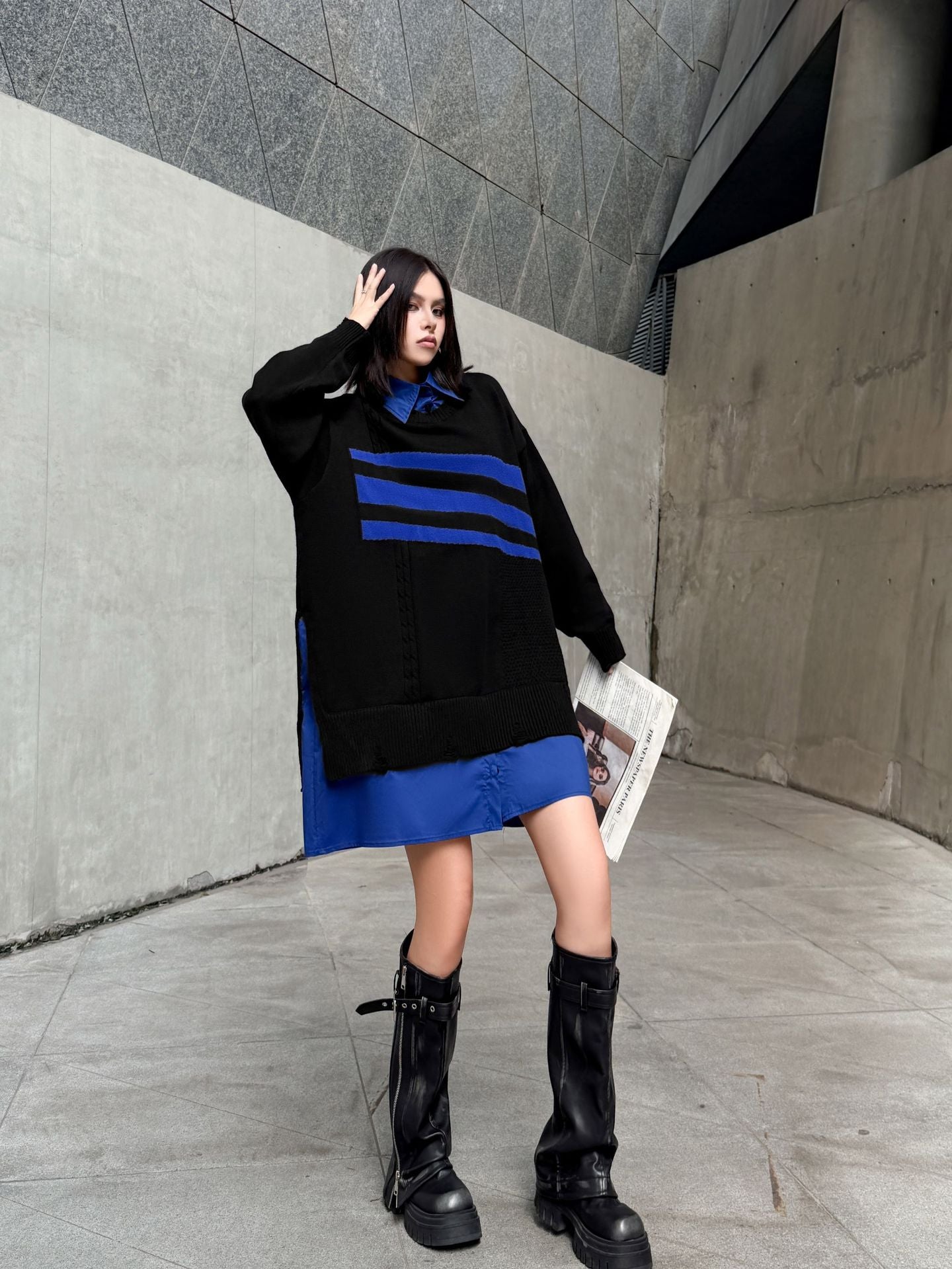 ニットレイヤードシャツドレス