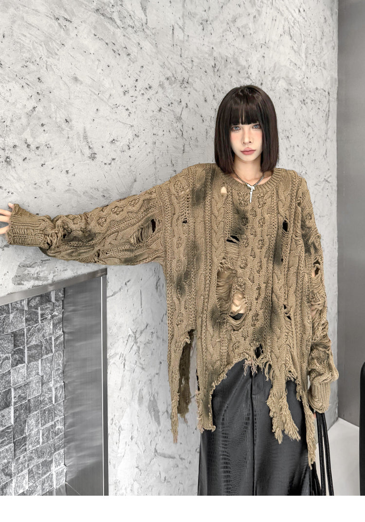 ディストレストケーブルニットトップ