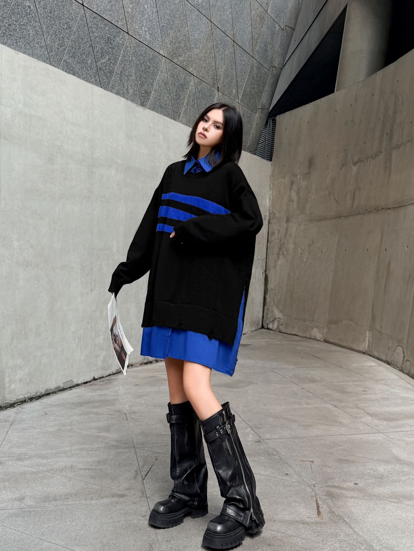 ニットレイヤードシャツドレス