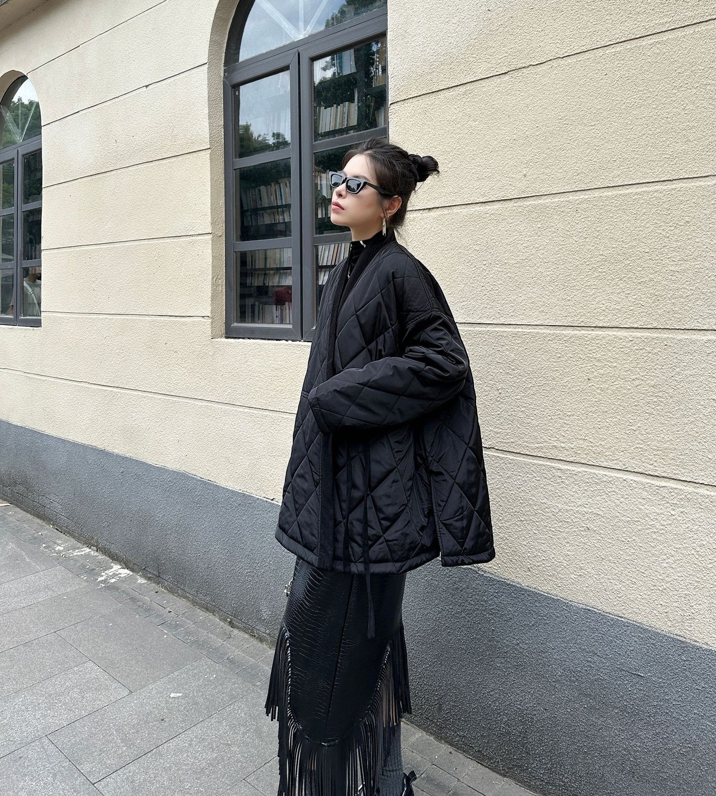 Scarf tie blouse and denim pants series