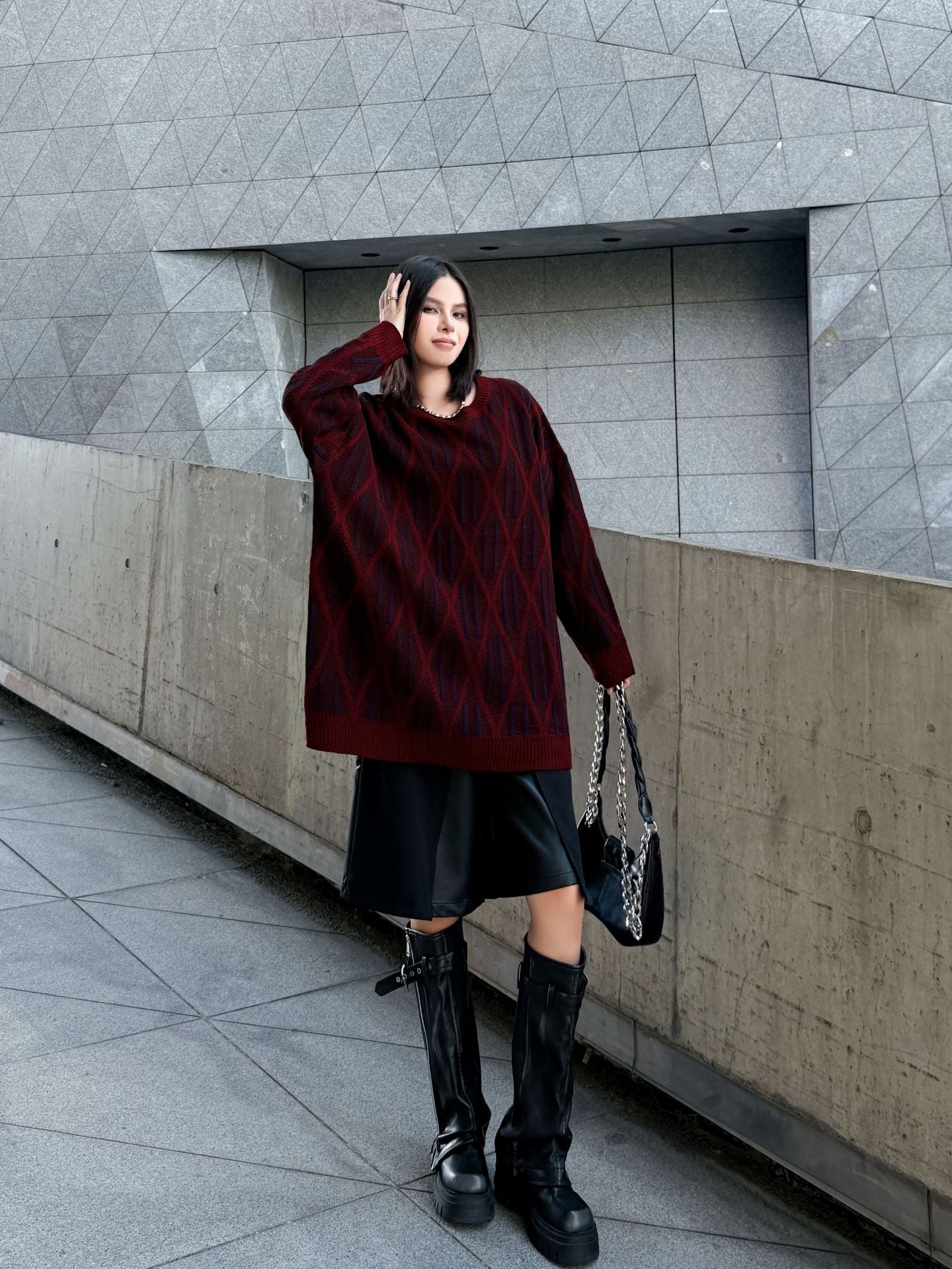 ジオメトリックニットプルオーバー