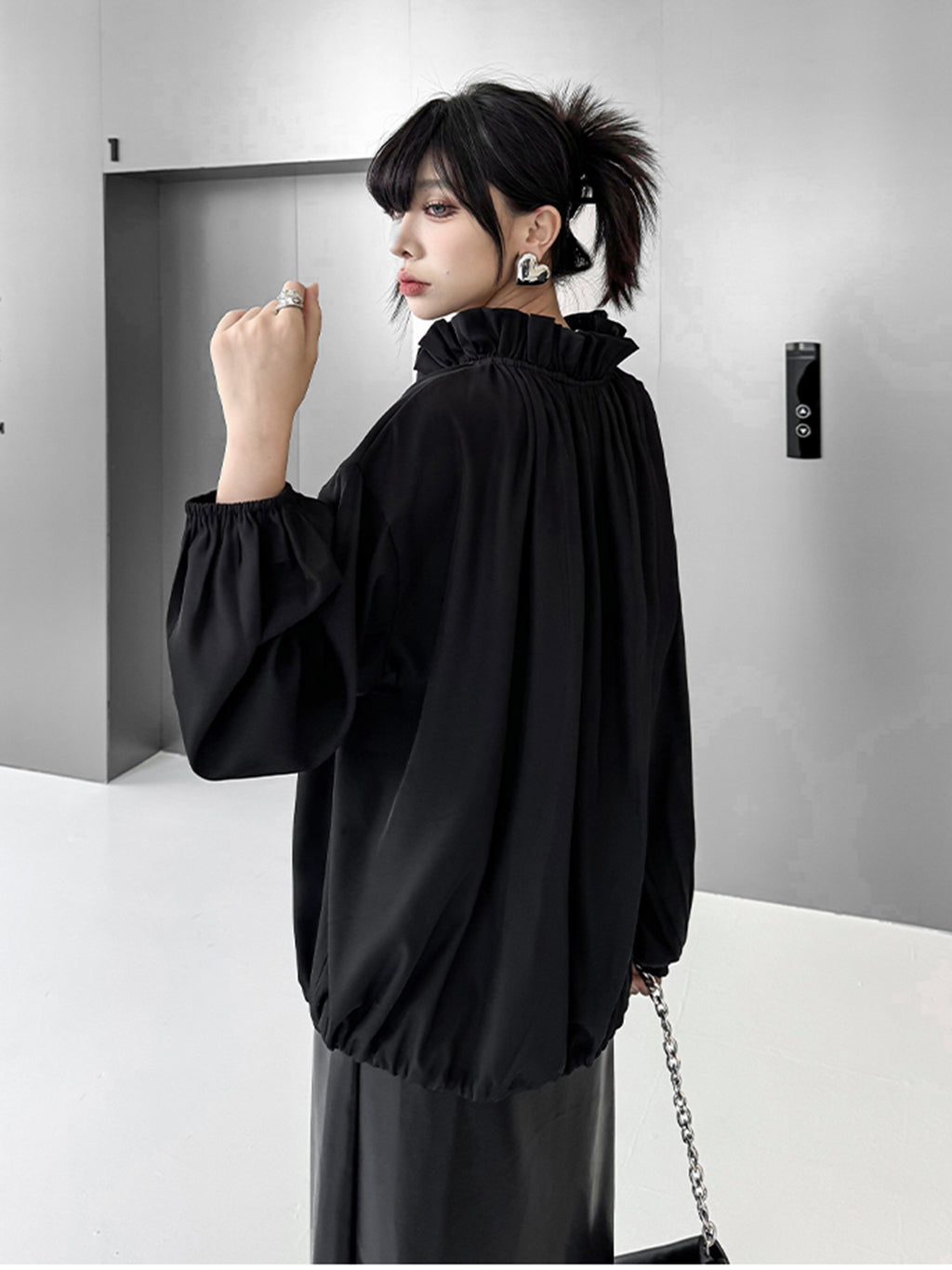 Scarf tie blouse and denim pants series