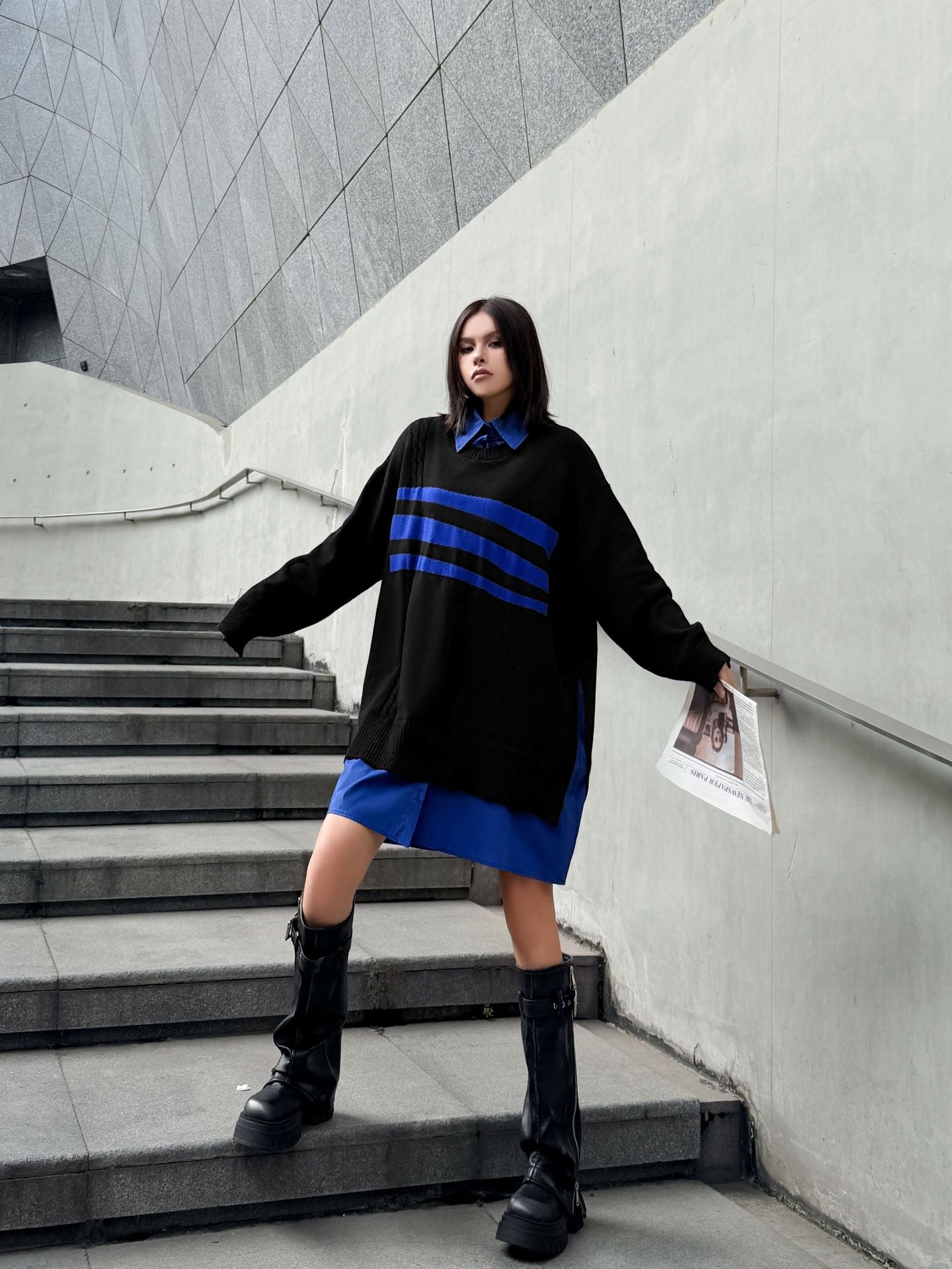 ニットレイヤードシャツドレス