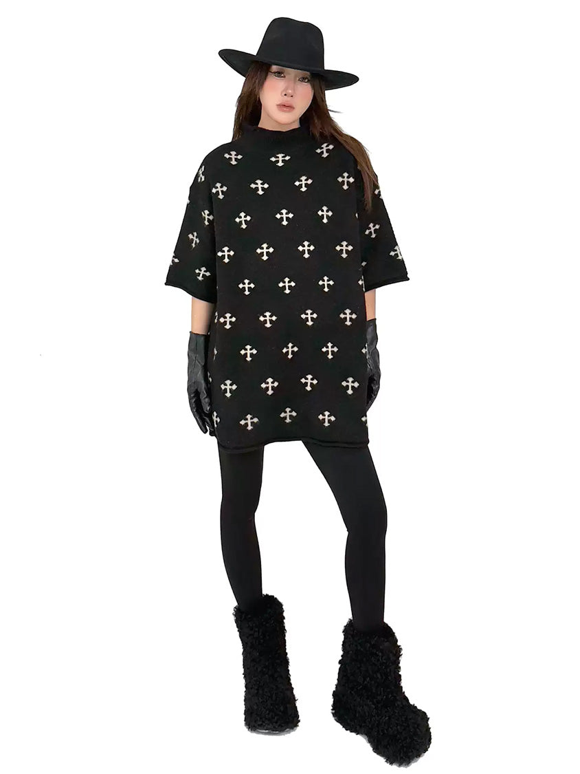 クロスパターンニットトップ