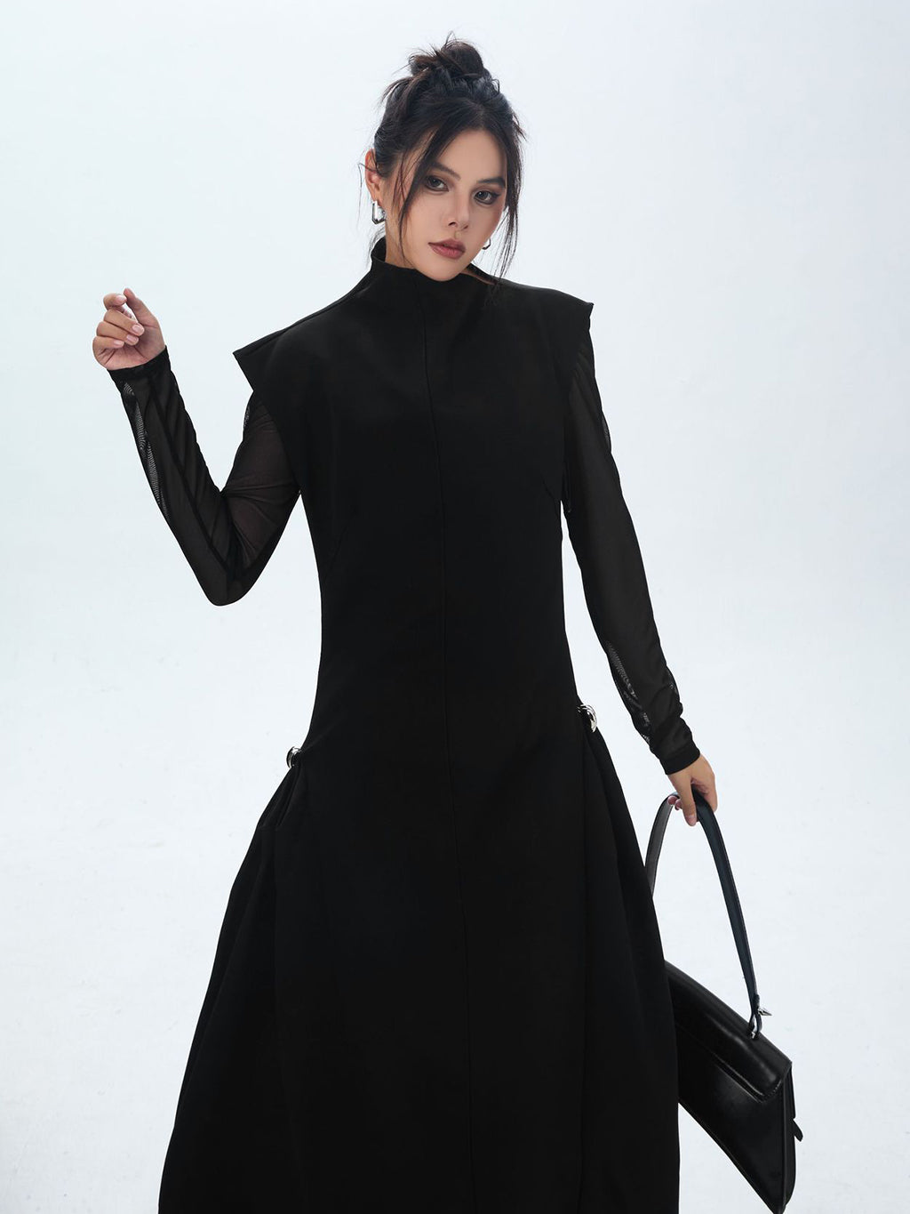 High neck long flared dress