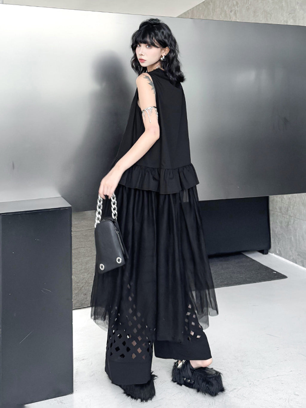 Tulle layered ruffle top
