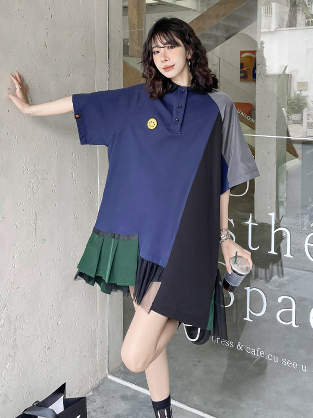 Smiley Patch Mix Polo Dress