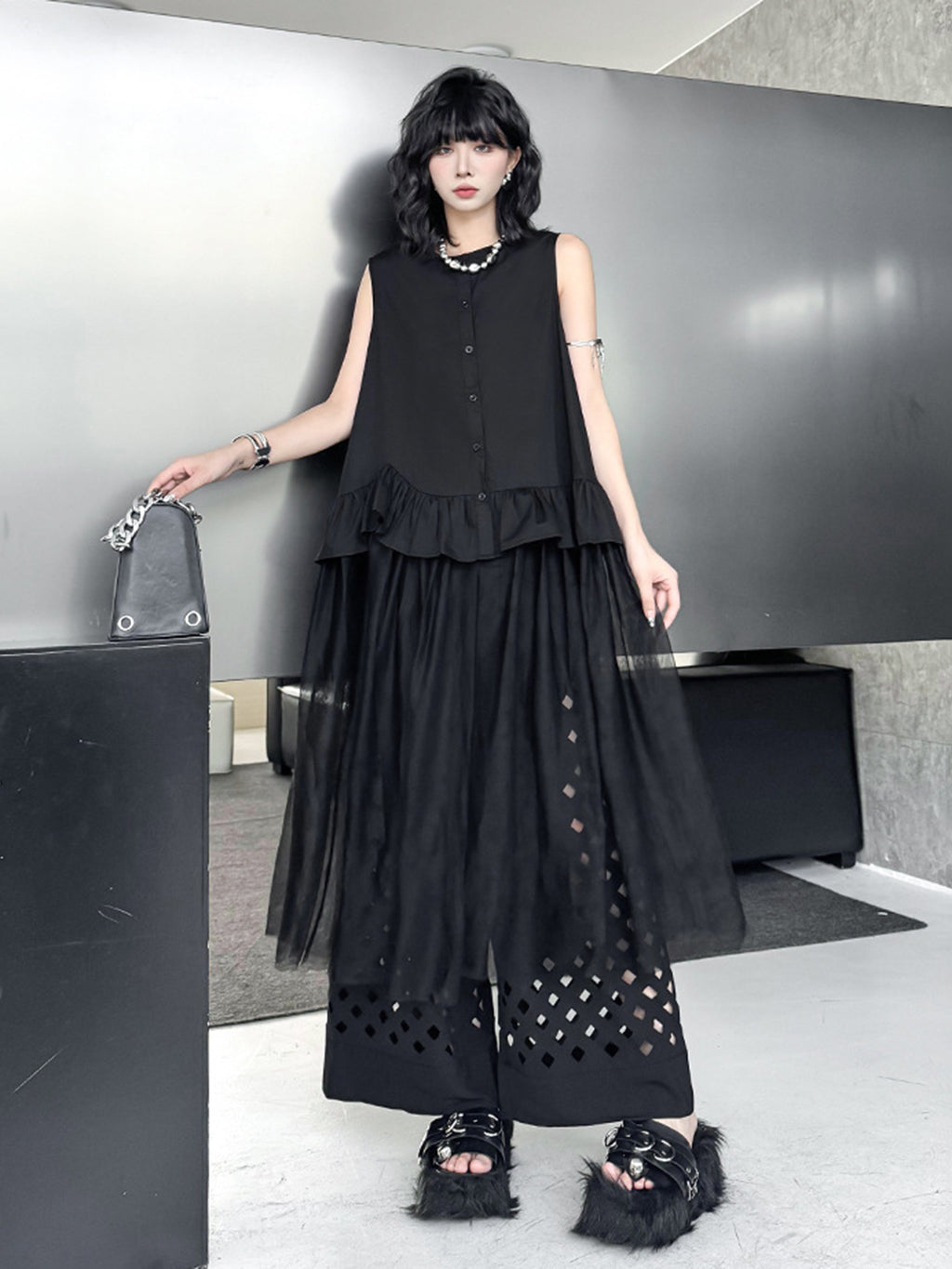 Tulle layered ruffle top