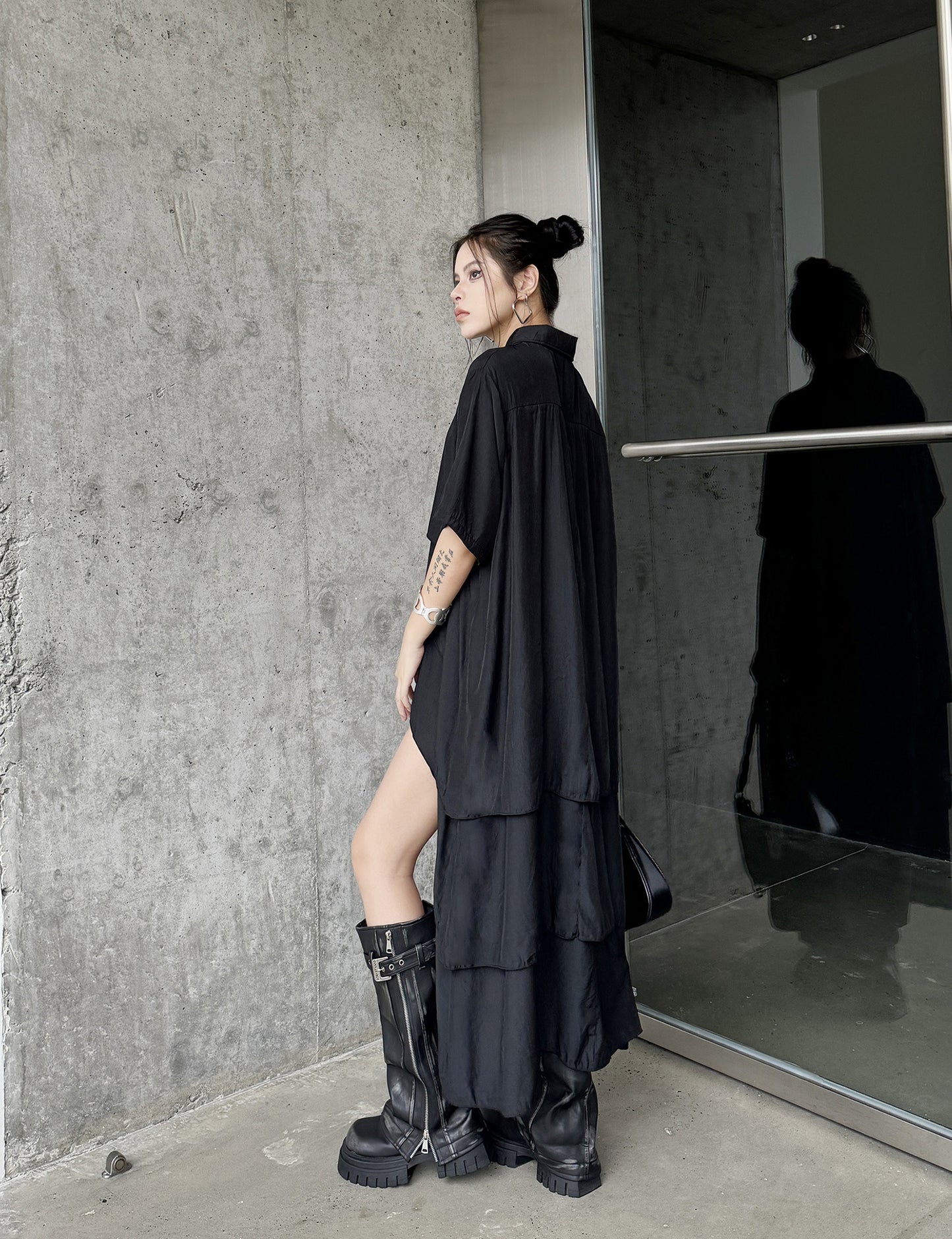 High-low hem shirt dress