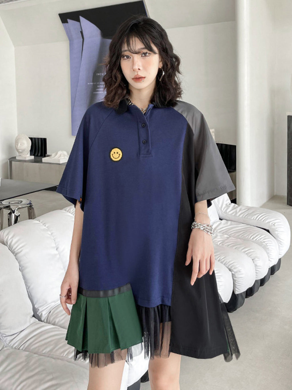 Smiley Patch Mix Polo Dress