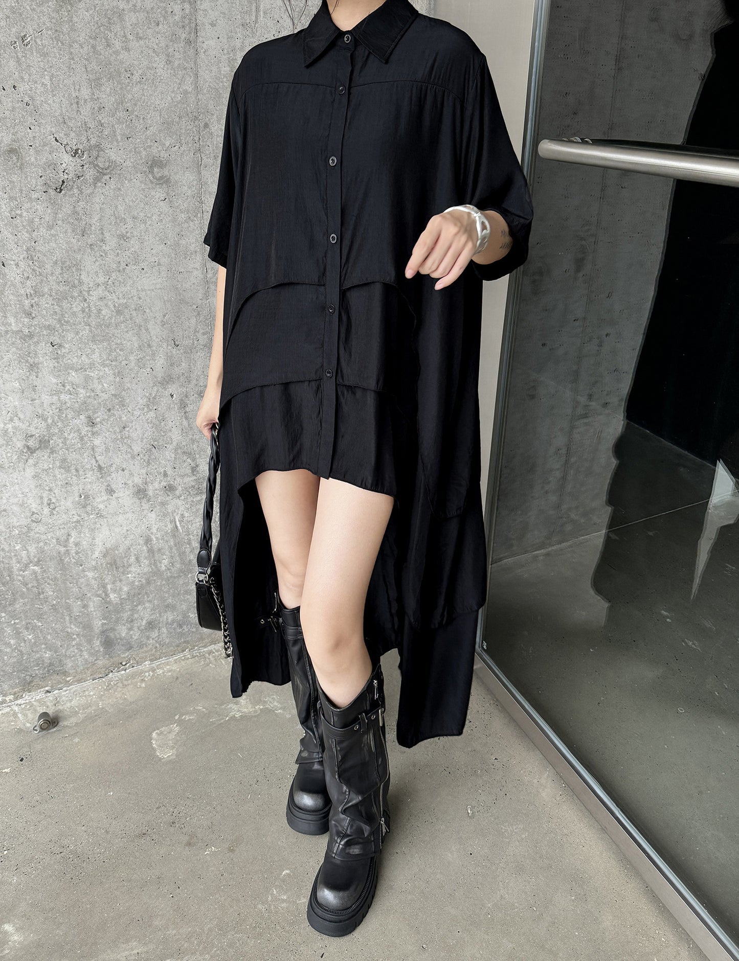 High-low hem shirt dress