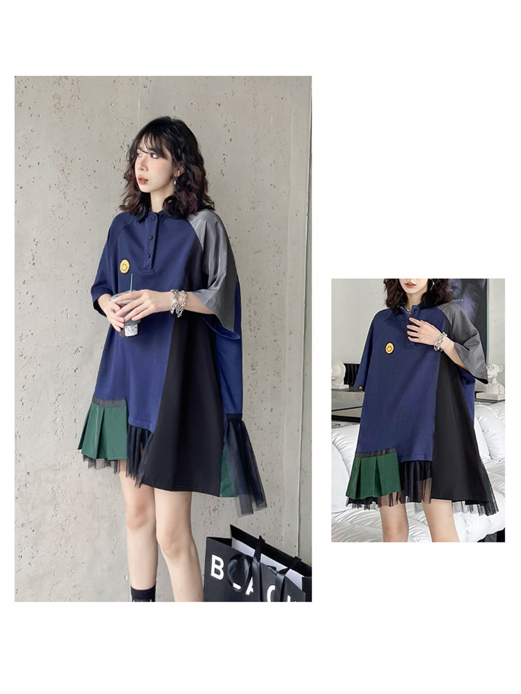 Smiley Patch Mix Polo Dress