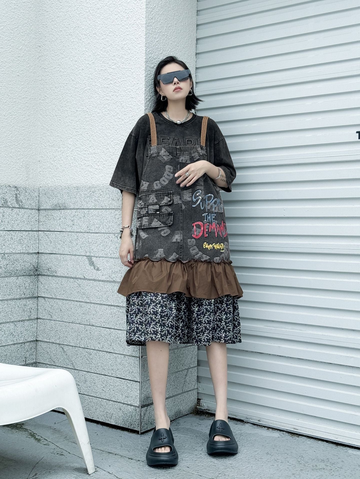 Scarf tie blouse and denim pants series