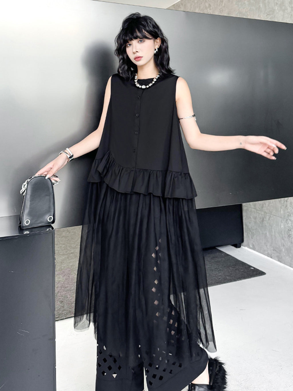 Tulle layered ruffle top