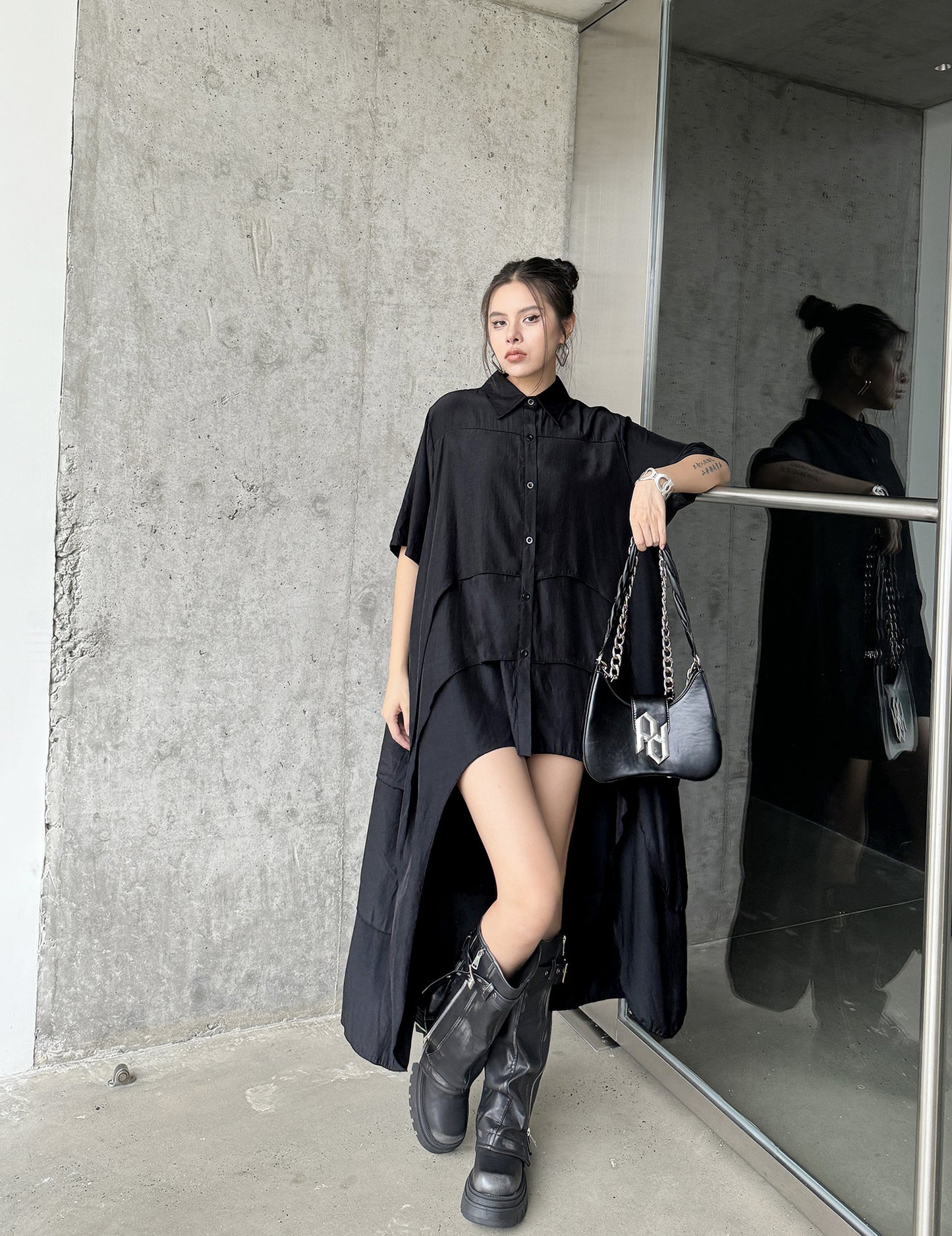 High-low hem shirt dress