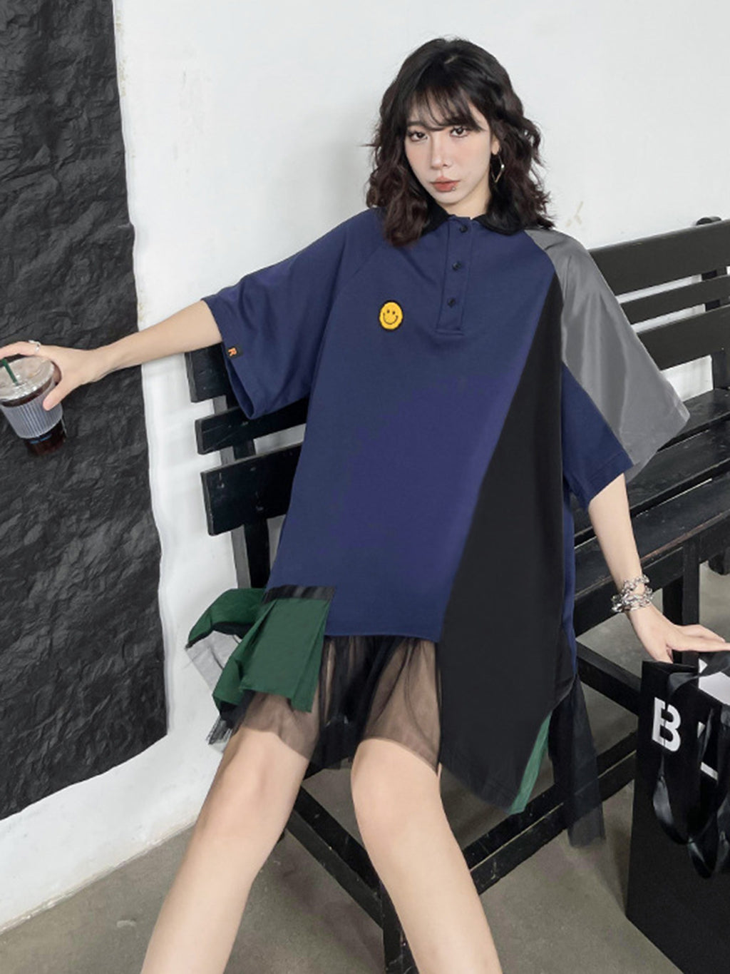 Smiley Patch Mix Polo Dress