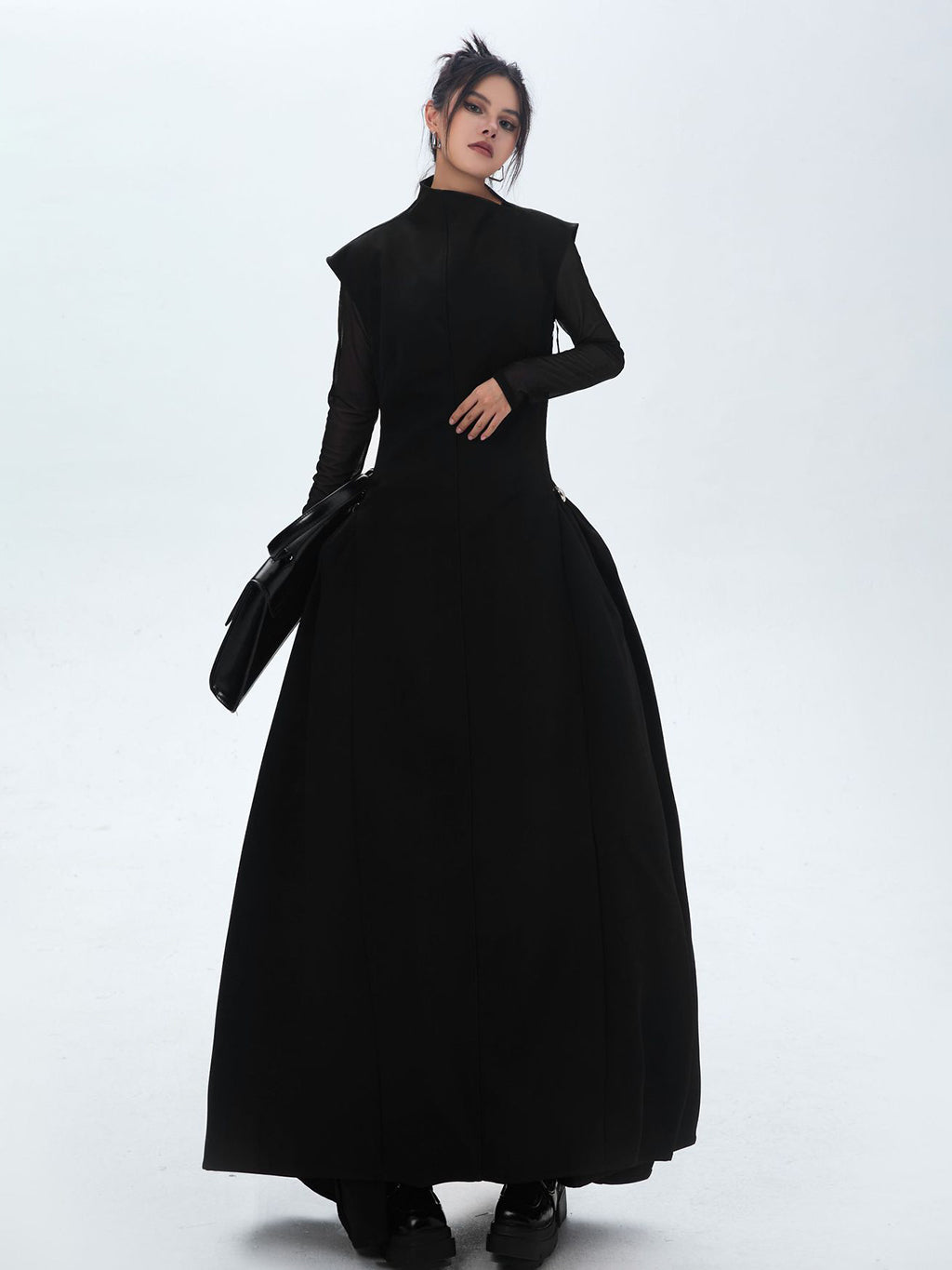 High neck long flared dress
