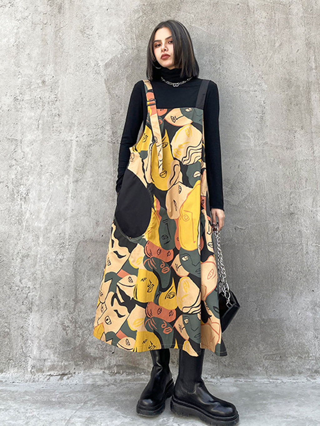 Graphic Art Suspender Dress